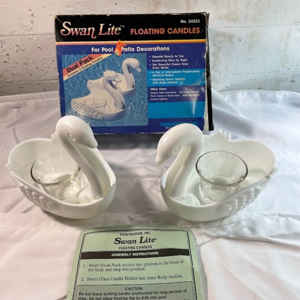Poolmaster Swan Lite Floating Votive Candle Holders Pair Plastic Floating Swans